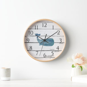 Nautical Blue Whale Shiplap Rustic Decor Clock