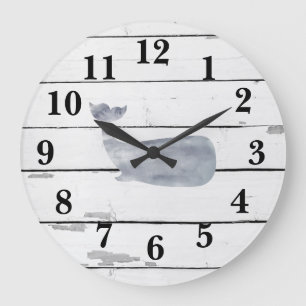Nautical Blue Whale Shiplap Rustic Decor Large Clock