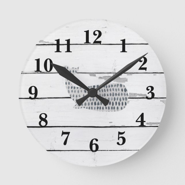 Nautical Blue Whale Shiplap Rustic Decor Square Wa Round Clock (Front)