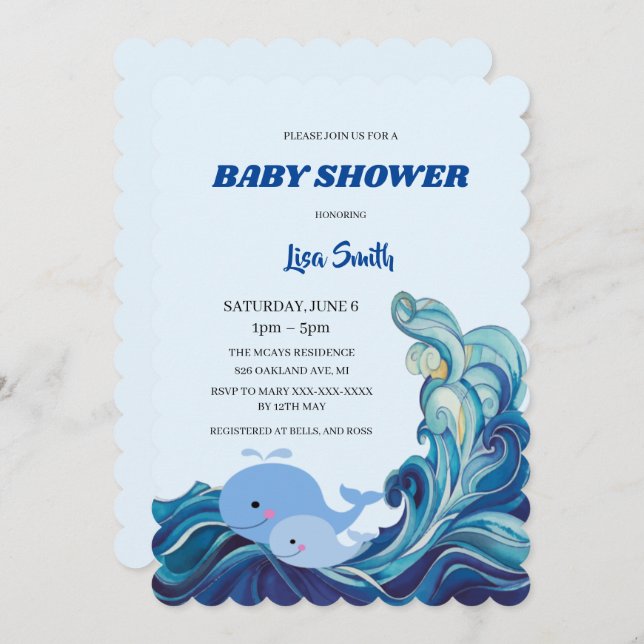 Nautical Blue whales Baby Shower Invitation (Front/Back)