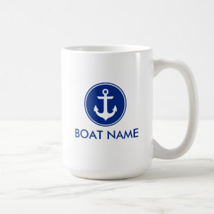 Nautical Blue White Anchor Boat Name Jumbo Mug