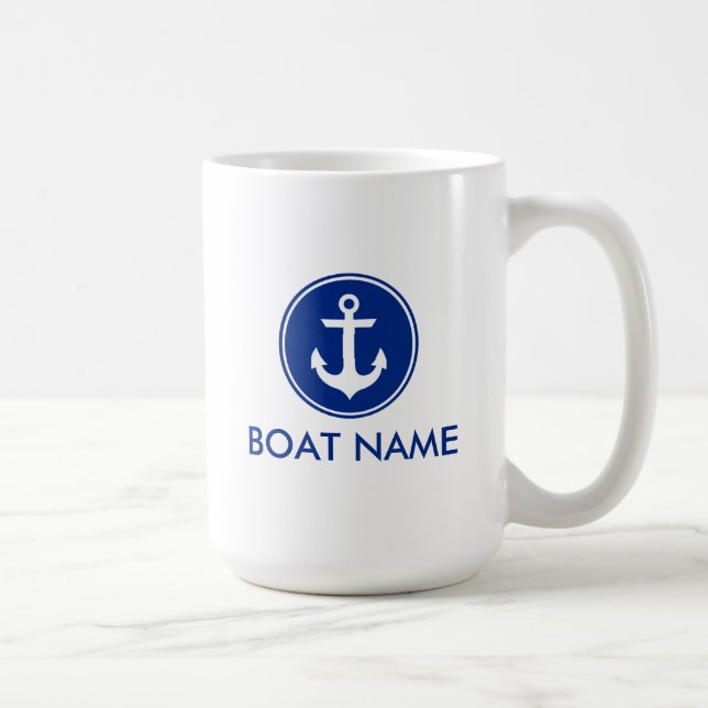 Nautical Blue White Anchor Boat Name Jumbo Mug (Right)