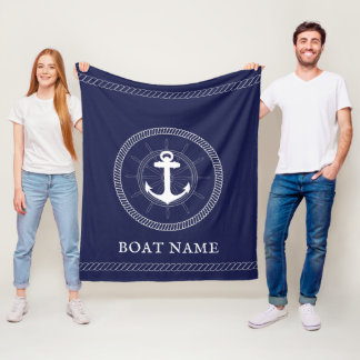 Nautical blue white Anchor Custom Fleece Blanket