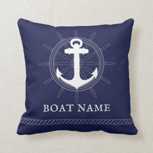 Nautical blue white Anchor Throw Pillow