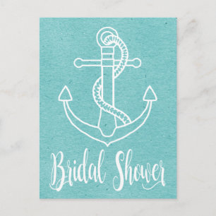 Nautical Blue White Bridal Shower Ship Anchor Invitation Postcard