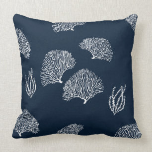 Nautical Blue White Coral Reef Pattern Cushion