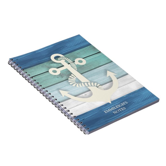 Nautical Blue White Distressed Wood Anchor Notes  Notebook (Right Side)