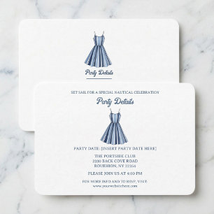 Nautical Blue & White Dress Birthday QR Code RSVP Card