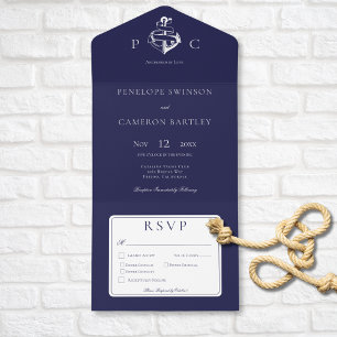Nautical Blue & White Modern Dinner All In One Invitation
