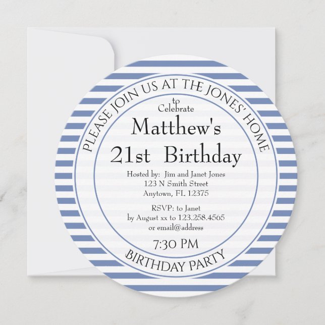 Nautical Blue/White Quirky Stripes For all Ages Invitation (Front)