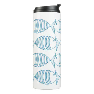 Nautical Blue White Stripe Fish  Thermal Tumbler