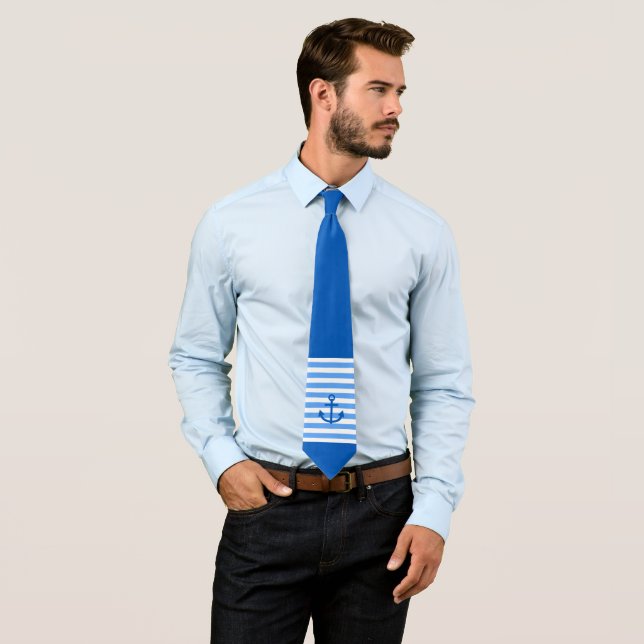 Nautical Blue & White Stripe Pattern with Anchor Tie (In Situ)