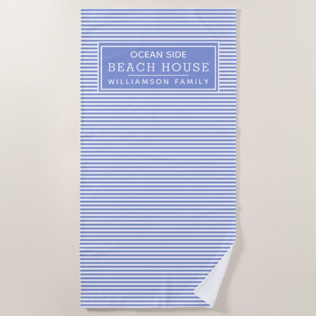 Nautical Blue & White Striped Beach House  Beach Towel (Front)