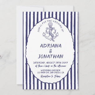 Nautical Blue White Stripes Wedding Invitation
