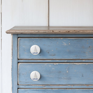 Nautical Blue Yacht Sail Boat Ceramic Knob