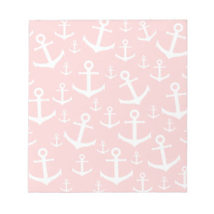 Nautical blush pink & white anchor pattern notepad