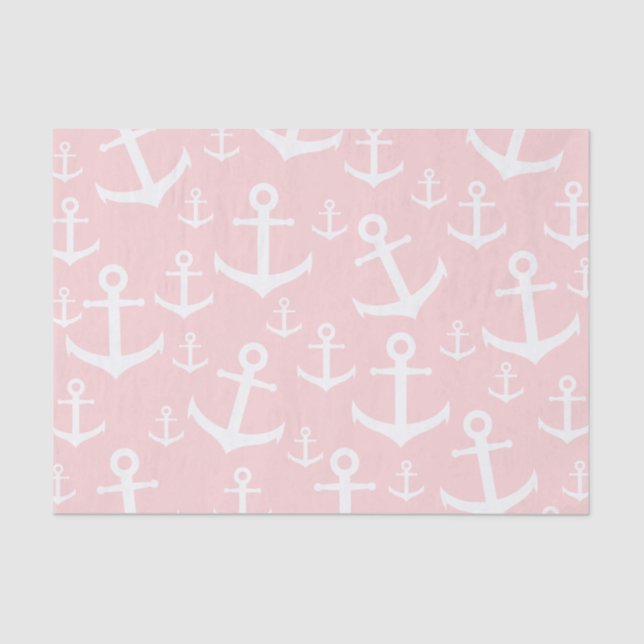 Nautical blush pink & white anchor pattern tissue paper (Front)