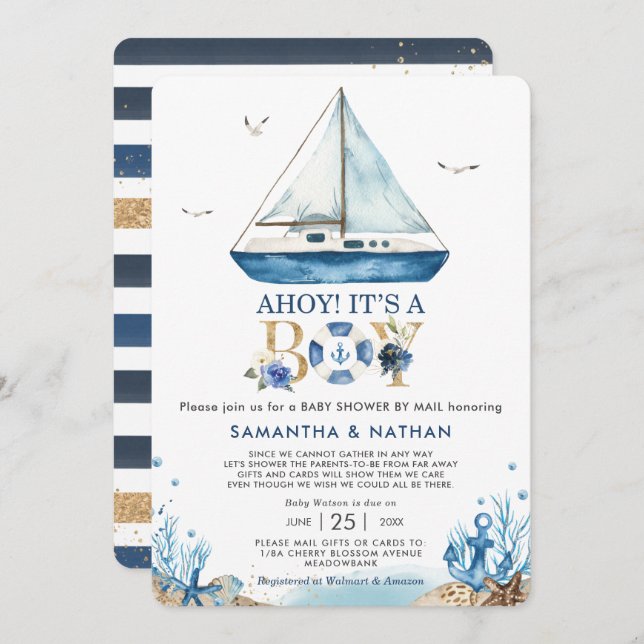 Nautical Boat Ahoy It's a Boy Baby Shower by Mail Invitation (Front/Back)