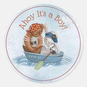 Nautical Boat Ahoy It's a Boy Baby Shower Classic Round Sticker