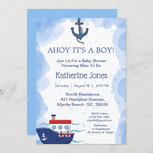 Nautical Boat Ahoy It's a Boy Baby Shower   Invitation