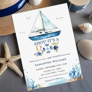 Nautical Boat Ahoy It's a Boy Baby Shower Invitation