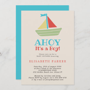 Nautical boat Ahoy Its a Boy chic baby shower Invitation