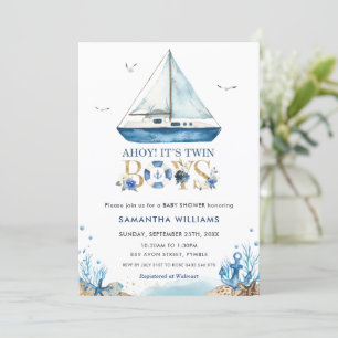 Nautical Boat Ahoy It's Twin Boys Baby Shower Invitation