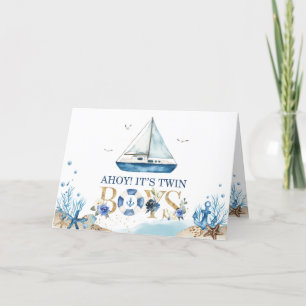 Nautical Boat Ahoy It's Twins Boys Baby Shower Thank You Card