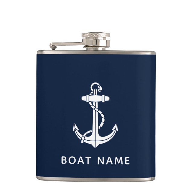 Nautical Boat Anchor and Name Custom Hip Flask (Front)
