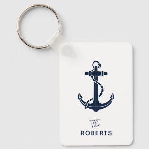 Nautical Boat Anchor and Name Script Custom Key Ring