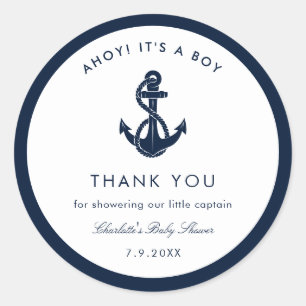 Nautical Boat Anchor Baby Shower Thank You Classic Round Sticker