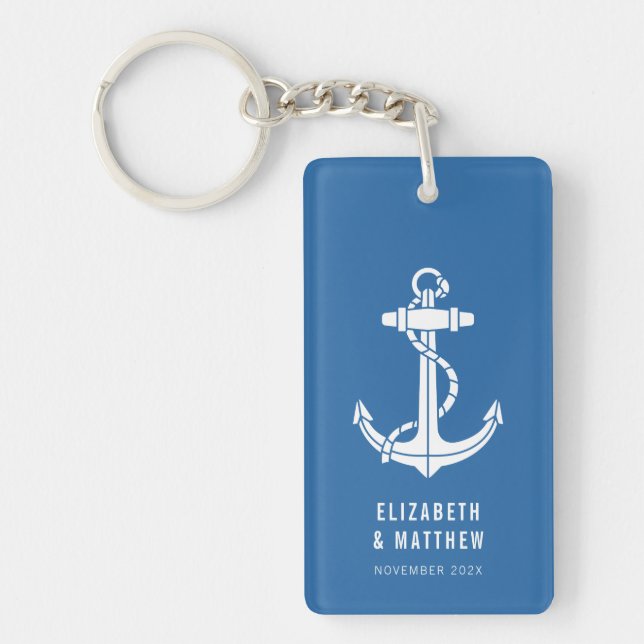 Nautical Boat Anchor Beach Wedding Custom Key Ring (Front)