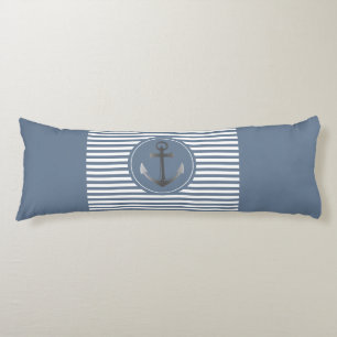 Nautical Boat Anchor Blue and White Striped Body Cushion