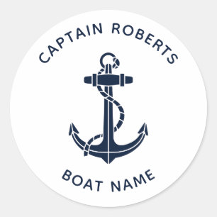 Nautical Boat Anchor Captain Crew Name Custom Classic Round Sticker