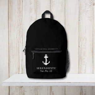 Nautical Boat Anchor Captains Black Printed Backpack