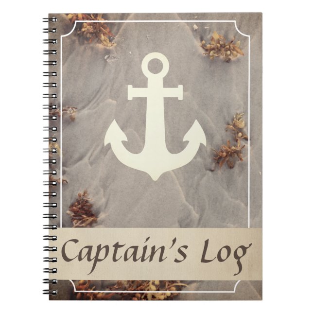 Nautical Boat Anchor Captains Log Notebook (Front)