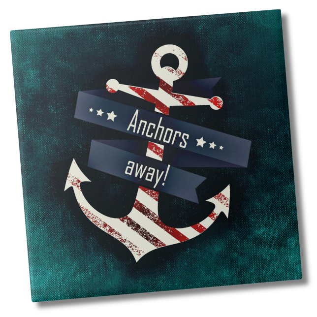 Nautical Boat Anchor Ceramic Tile (Rustic Simple Blue Red Anchor Nautical Marine Ceramic Tile)