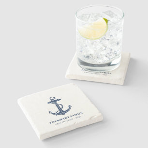 Nautical Boat Anchor Family Beach Trip Custom Stone Coaster