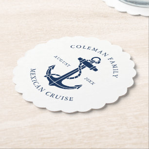 Nautical Boat Anchor Family Beach Trip Paper Coaster