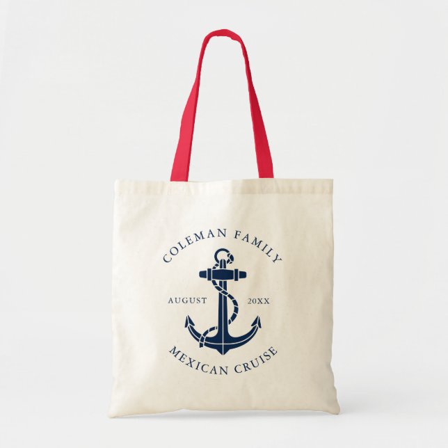 Nautical Boat Anchor Family Cruise Custom Swag Tote Bag (Front)