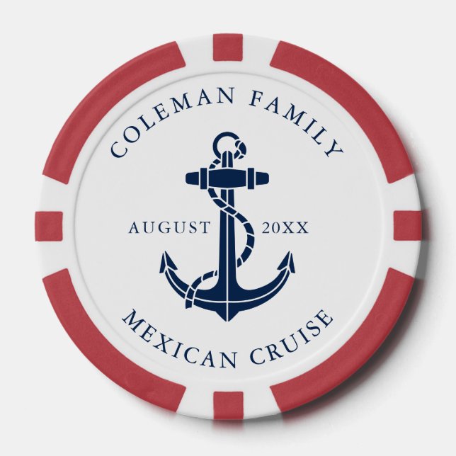 Nautical Boat Anchor Family Ocean Cruise Custom Poker Chips (Front)