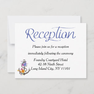 Nautical Boat Anchor Floral Blue Reception Card