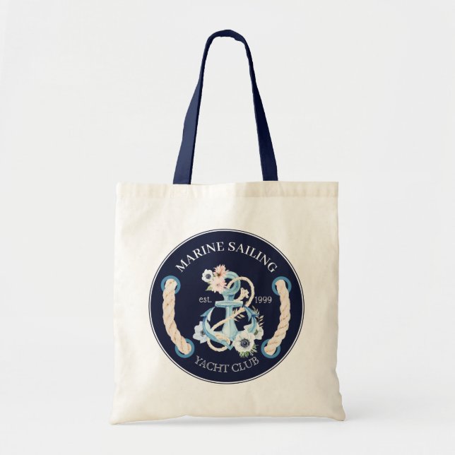Nautical boat anchor marine bloom flowers logo tote bag (Front)