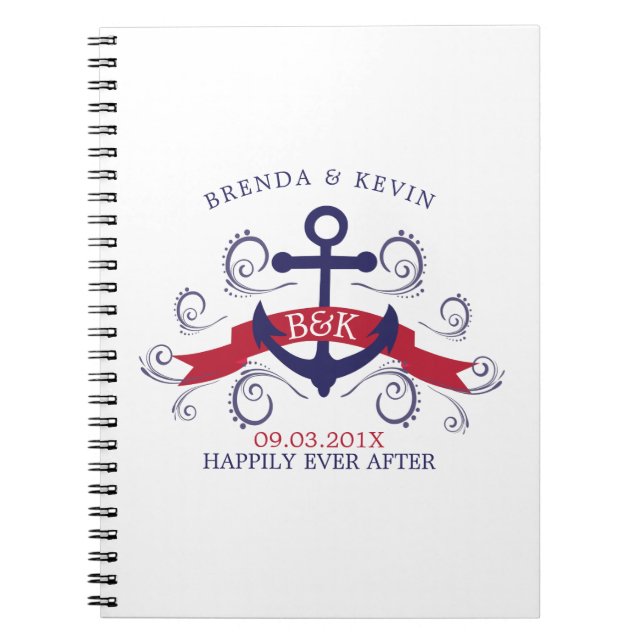 Nautical boat anchor navy-blue and red notebook (Front)