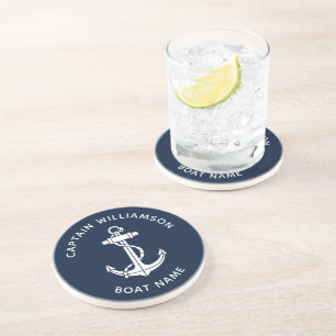 Nautical Boat Anchor Navy Blue Captain Custom Coaster