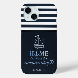 Nautical Boat Anchor Navy Blue iPhone 15 Case