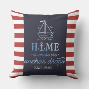 Nautical Boat Anchor Navy Blue,Red Stripes Cushion