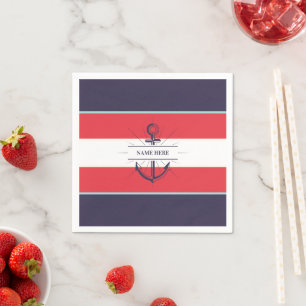 Nautical Boat Anchor Navy Blue Red White Napkin