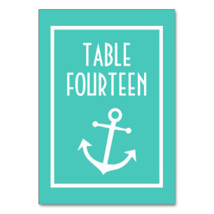 Nautical Boat Anchor Numbers (Teal / White) Table Number