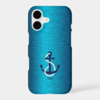 Nautical boat anchor on a blue metallic texture